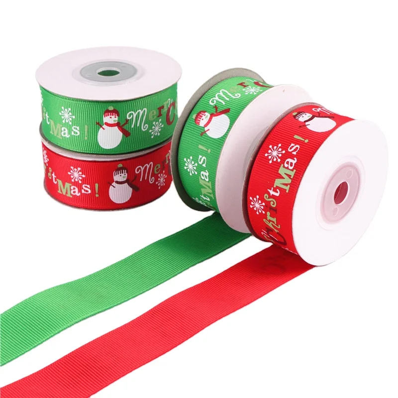 Изготовленный на заказ, высокое качество, оптовая продажа, с фокусным расстоянием 25 мм фольга с золотым принтом Счастливого Рождества атласная лента декоративная подарочная лента