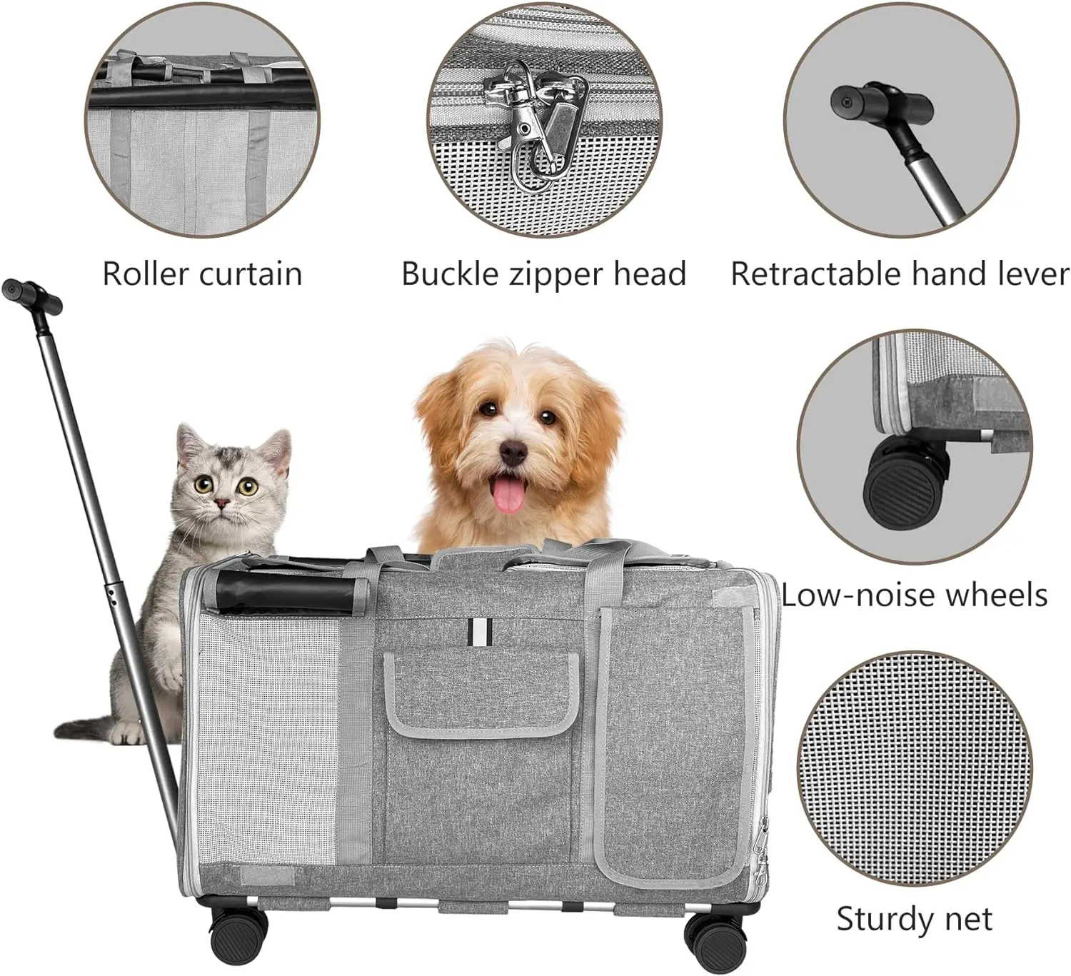 Foldable Pet Dog and Cat Carrier Bag Cat Dog Backpacks, Crossbody Bag for Pets Portable Breathable Rubber Mesh Bags with Wheel