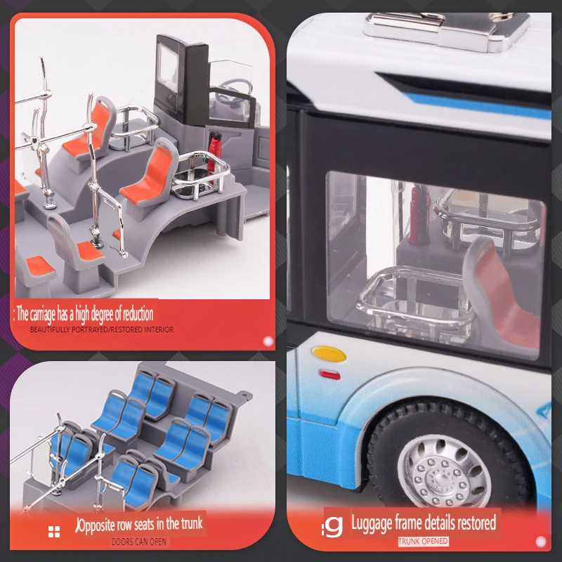 1:42 Scale New Energy Bus Alloy Bus Model Sound and Light Inertia Alloy Simulation Bus Toy