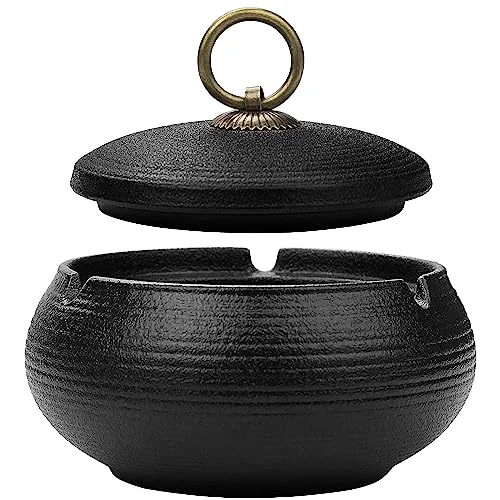 Популярная ветрозащитная настольная керамическая пепельница в стиле ретро с крышкой для внутреннего или наружного использования для сигарет или сигар, легко моется