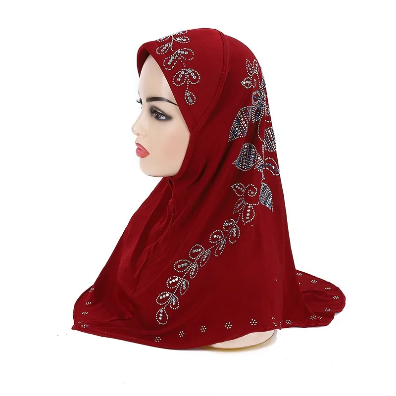 H0270 2023 Hot Selling Luxury Diamond Floral Instant Hijab Malaysia Soft Turban Easy Pull On Scarf Hijabs