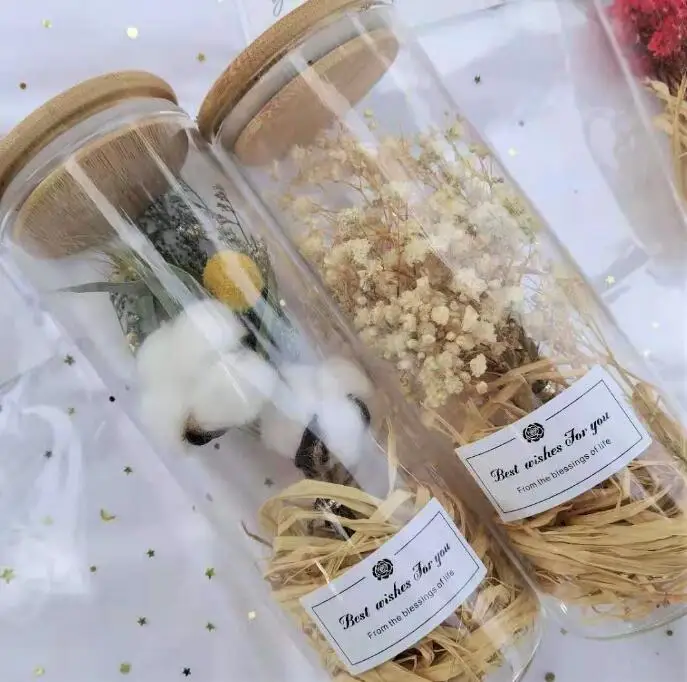 new design handmade decorative preserved dried flowers in glass bottles