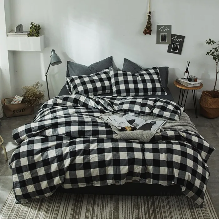 Home textiles bedding set High density yarn dyed king size bed sheet luxury washable cotton bedding set