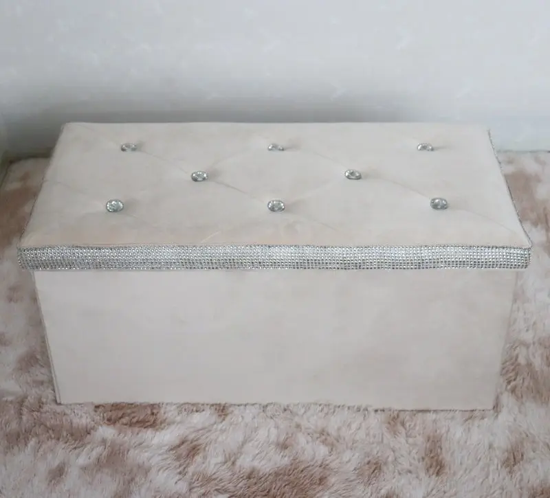 Home Decoration Flannelette Ottoman Stool &Ottoman Storage Stool With Diamond