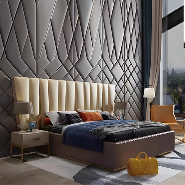 Italian Postmodern Luxury Master Bed Double Hong Kong King 1.8m Minimalist Postmodern Leather Mesh Red Bed