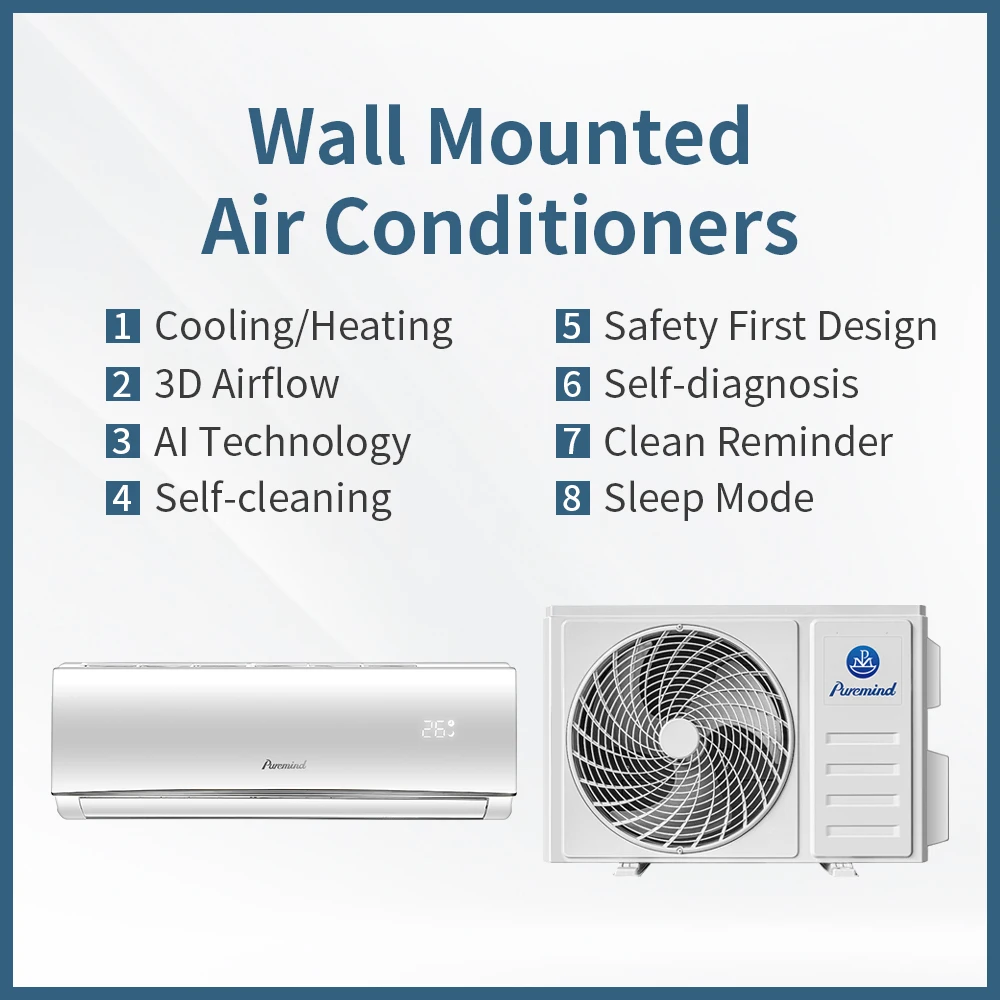 Puremind OEM 9000Btu Mini Split Air Conditioner Wall Mounted Inverter Cooling Fast Wifi Control Cheap Price R32 R410A R290 R454B