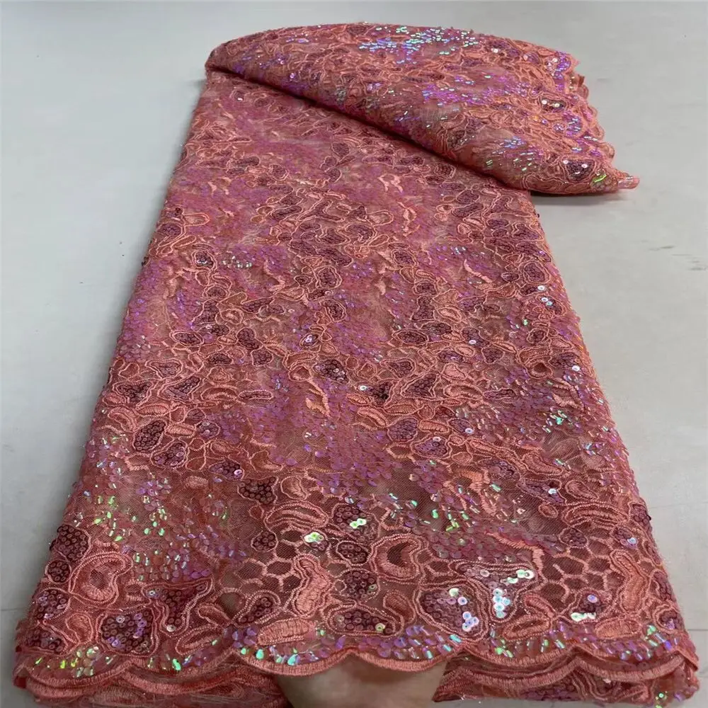 New arrival fashion design embroidery net lace wine color 5 yards Advanced embroidery Nigeria fabric