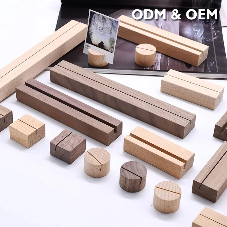 Customized High Quality Beech Wooden Desk Photo Calendar Trophy Base For Business Card