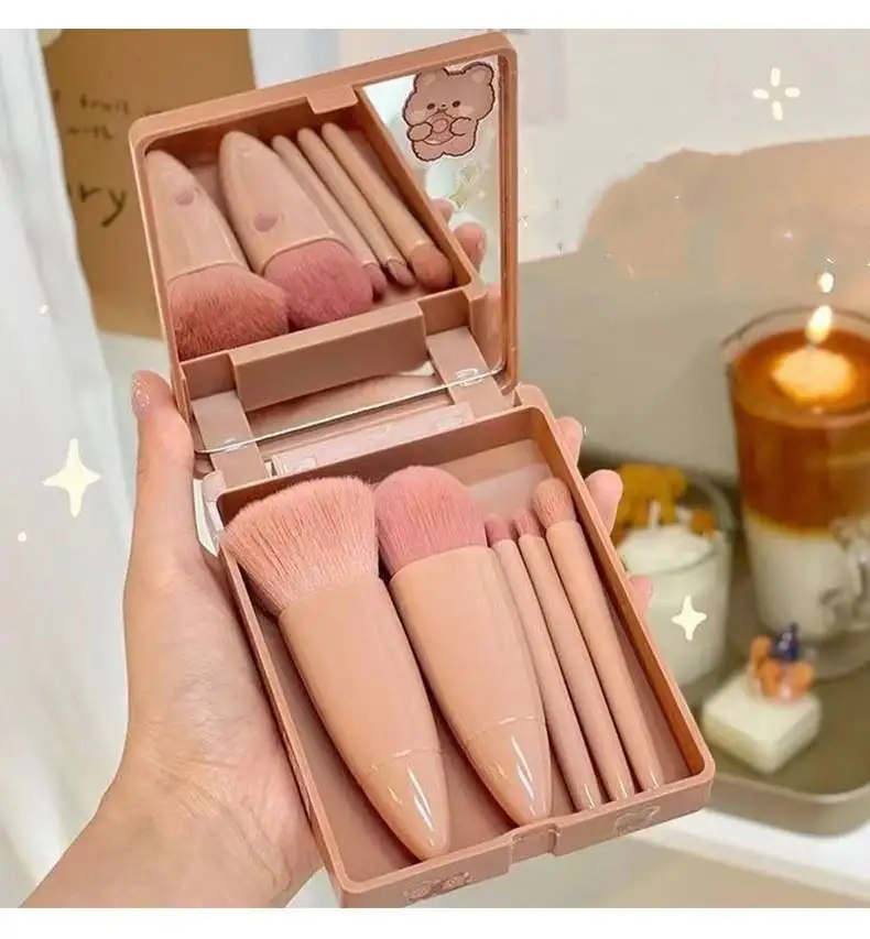 Hot sale 5pcs mini travel case makeup brush set mirror Personalized Synthetic Mini Make Up Brushes Kit Professional Makeup Sets