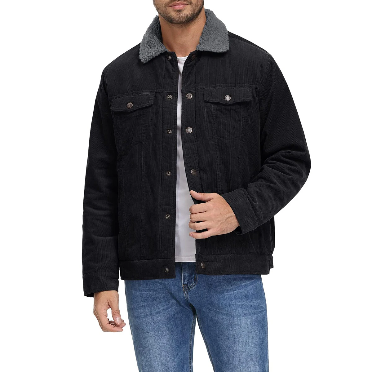 Shinesia Men Casual Work Sherpa Fleece Jacket Homme Polar Fleece Custom Mens Flannel Vintage Corduroy Jacket For Men Winter