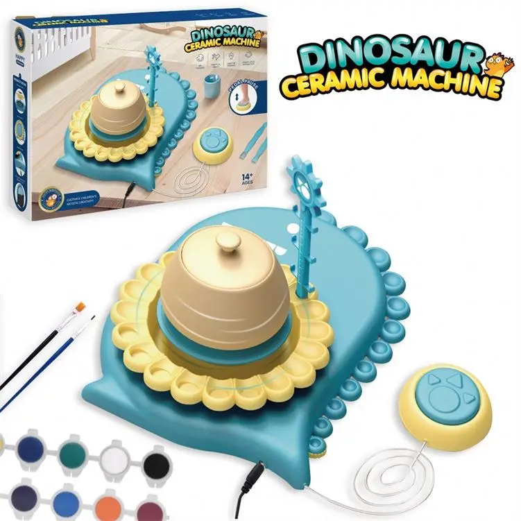 Electric table top Clay Craft Paint Art Kit Kids Dinosaur Ceramic Machine Model Coloring Toys Educational Pottery Wheel Machine