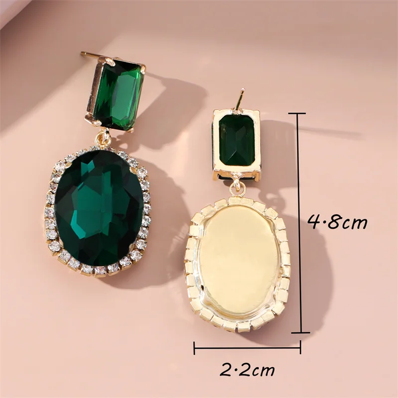 Vintage Circle Zircon Big Emerald Pendant Earrings Green Crystal Jewelry Dangle Earrings For Women