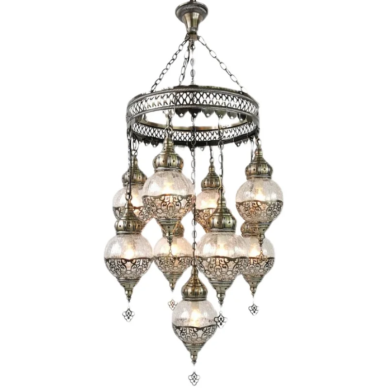 Dubai characteristic Middle East exotic style duplex building stairwell cafe restaurant hotel guest house ice crack chandeliers