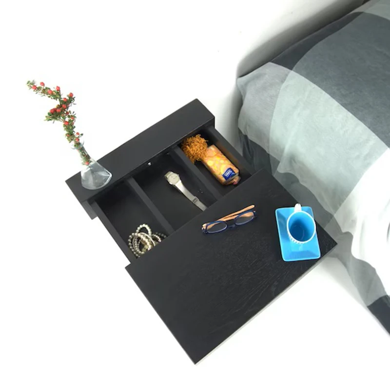 Wooden Wall Floating Bedside Table with Drawer Nightstand Shelf