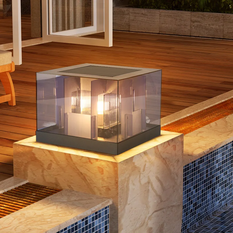 High quality designer style outdoor wall solar garden light villa wall landscape garden gate waterproof pillar light