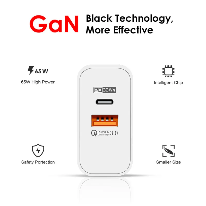 Wholesale Price 65W Quick Gan Charge Type-C PD USB Charger Adapter QC3.0 Fast Power Charger