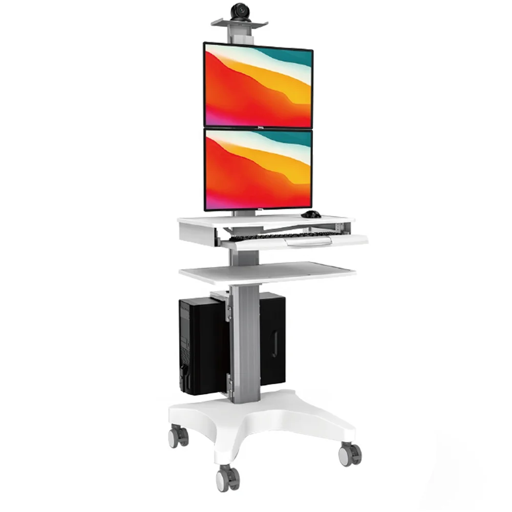 Mobile Adjustable Hospital Medical Trolley Cart With 2 Monitor Mounts Office School Laboratory Clinic Workstation