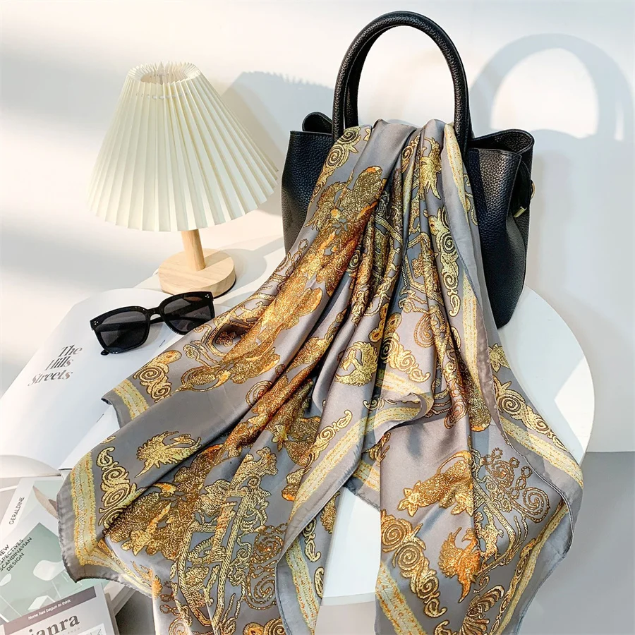 Attractive Checked Classic Hijab Imitated Cappa Miracle Floral Elegant Luxury Silk Scarves prints