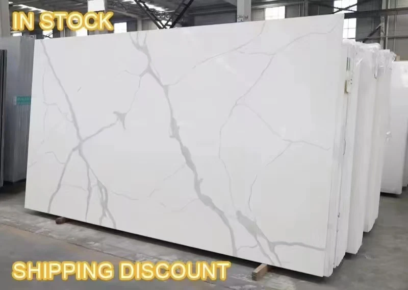 simpson marble tiles manufacture Calacatta White quartz stone gold vein quarzo for kitchen counter