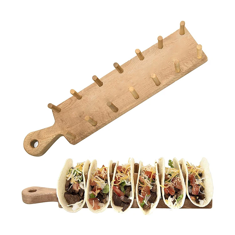 Custom logo 6 compartment single mexico stand plate tray eco friendly bamboo wood taco holder