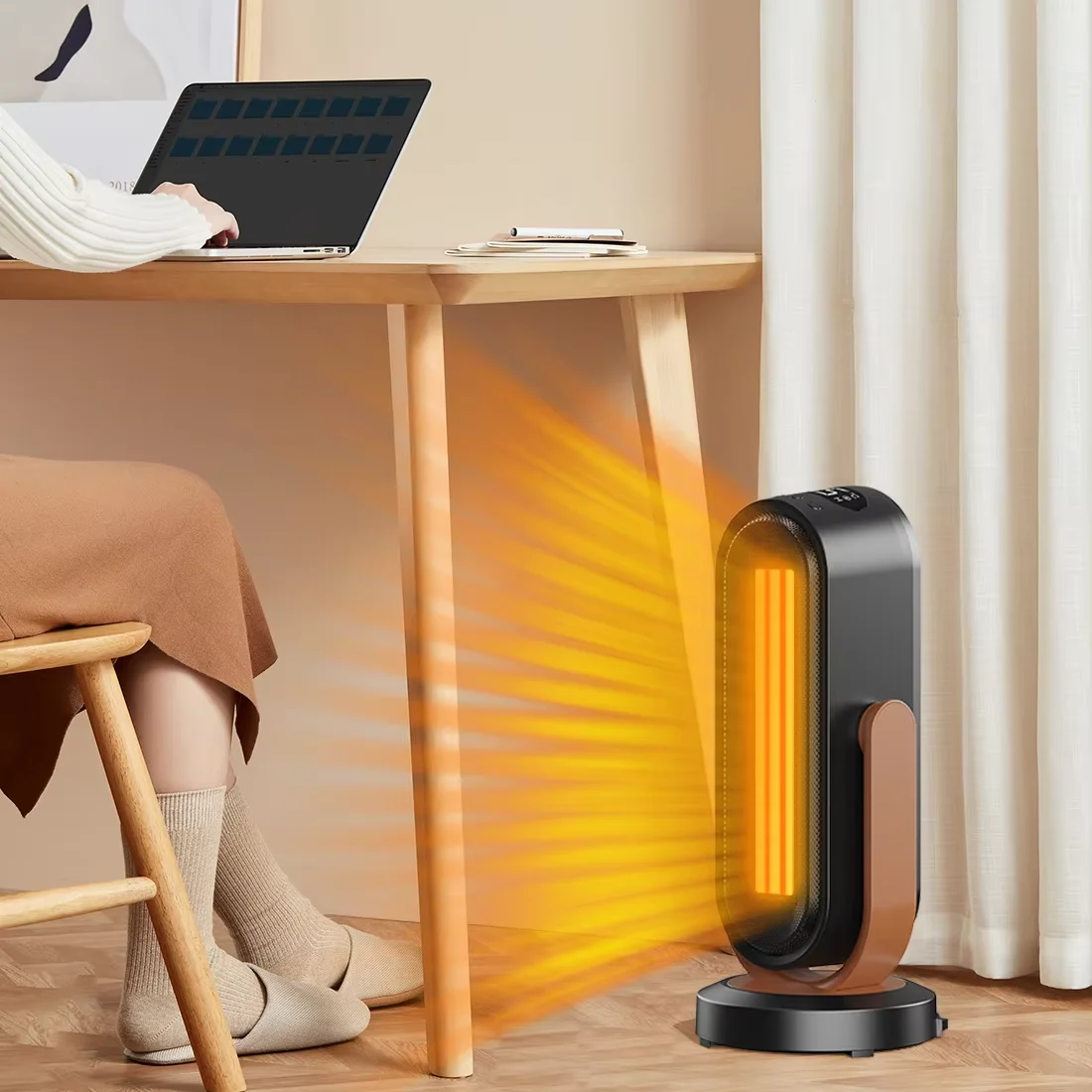 OEM Tower Ceramic Heater 1500W Protection Room Heater LED Display Portable Tower Electric Fan Heater With Flame