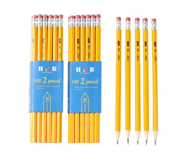 Hot Sale school Yellow Pencil China Stationary Factory Cheap Wholesale Black Wooden Pencil Custom HB Wood Pencil For OEM School