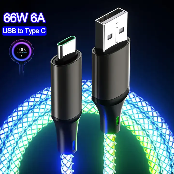 New Arrival Breathing gradient light auto power off cheaper micro 3.0 cell phone usb c quick fast charging type c data cables