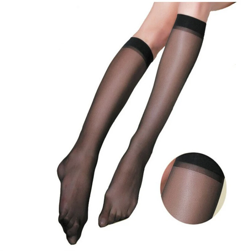 Cheap fashion long nylon sheer thigh high transparent sexy knee high silk socks for women