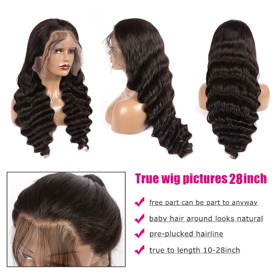 30inch  Deep Wave Transparent HD 13*4 13*6 360 Full Lace Front Wigs , glueless virgin brazilian pre pluck lace human hair wigs
