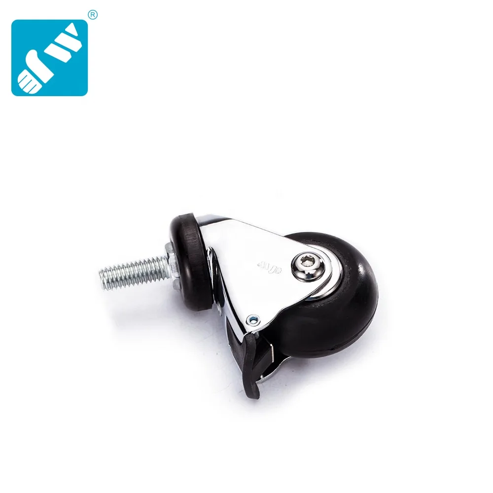 Swivel Threaded Stem Medium Duty Medical Trolley Caster,2/3Inch Black Rubber Wheel Medical Caster,Chrome Plated Caster Wheel