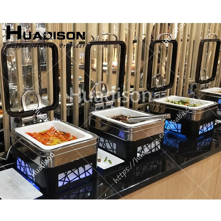 Huadison restaurant equipment stainless steel buffet food warmer electric chafing dish buffet set with LED base