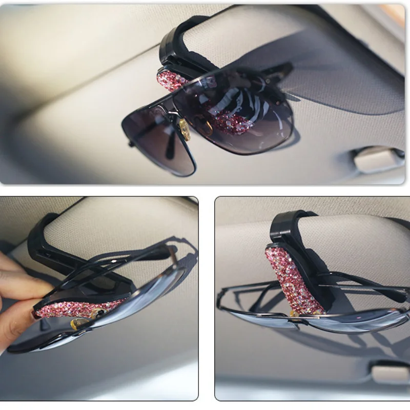 Car Auto Sun Visor Glasses Sunglasses Card Ticket Rhinestone Car Visor Sunglasses Holder Clip