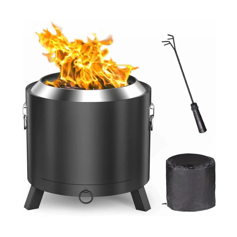 Black Portable Stainless Steel Firepit Charcoal Bonfire Stove Smokeless Outdoor Camping Fire Pit