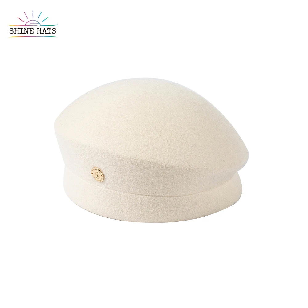 Shinehats Sauna White Bucket Knitting Beanie Wool hats Women Custom Metal Tag Unisex Strapback Wool Felt Hat