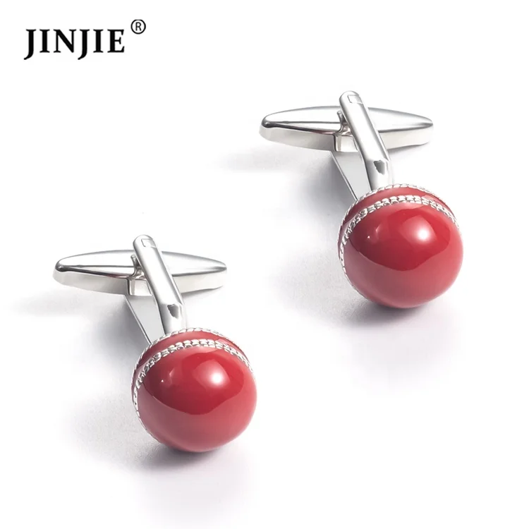 Ready to ship Factory Wholesale Novelty Metal Red Cricket Ball Sport designer Cufflinks for Men shirt