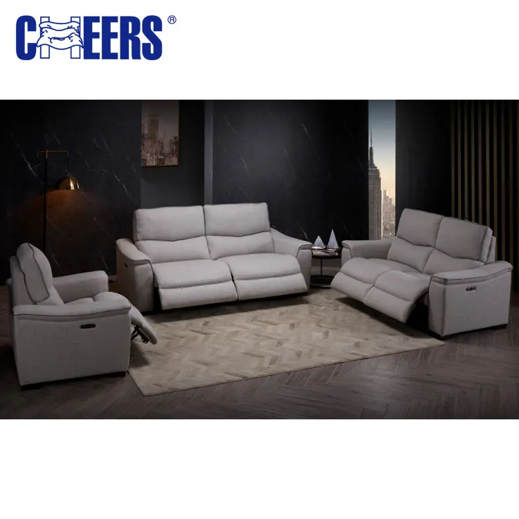 MANWAH CHEERS luxury white leather home cinema corner power recliner sofa set