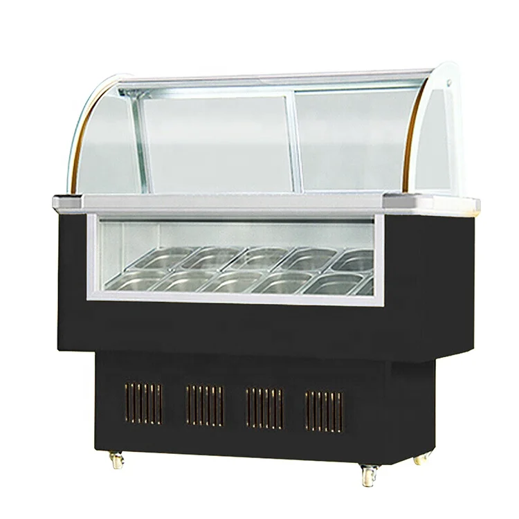 Commercial Shopping Mall Gelato Ice Cream Display Freezer With 12 Pans
