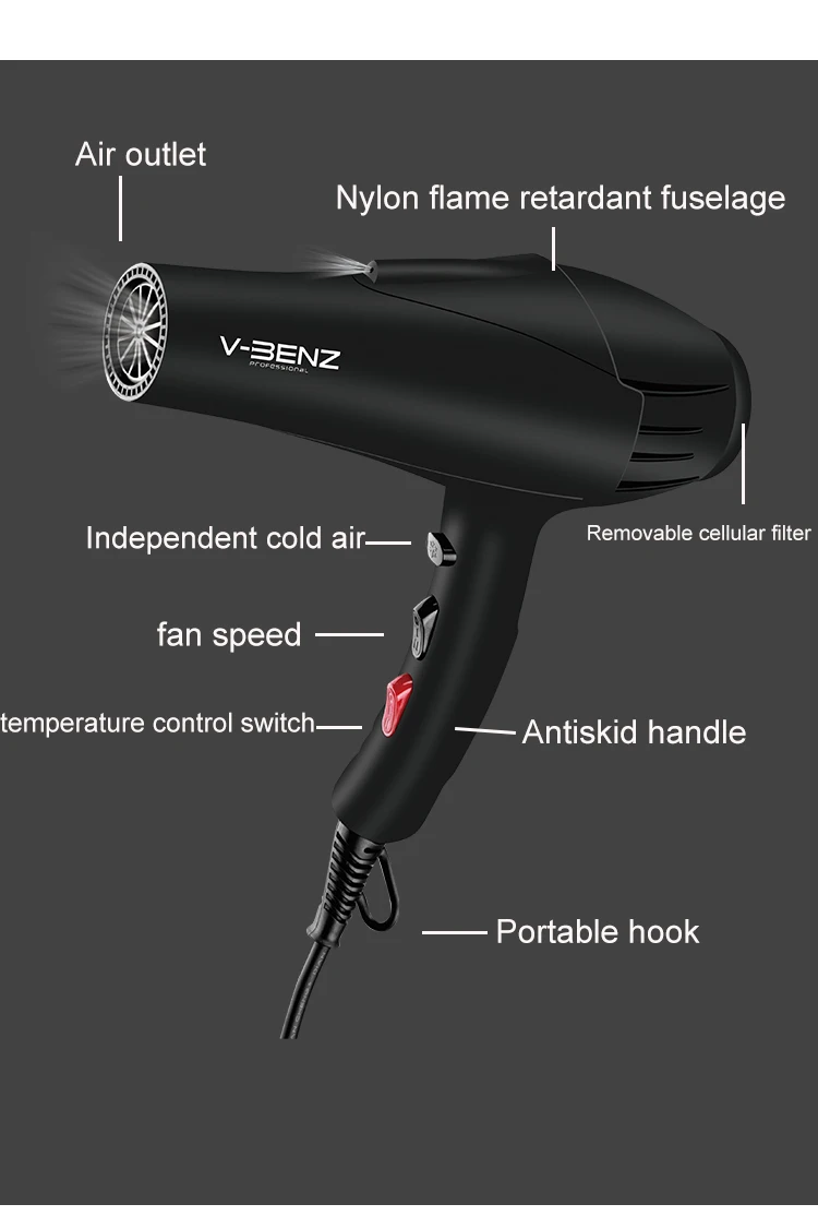 Multifunctional Negative Ion Professional Hair Salon Styling Tool Collapsible Hair Dryer Machine Gift Box Packaging