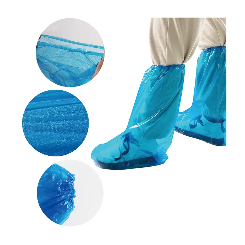 wholesale support outdoor travel long pe blue Lightweight transparent boot cover waterproof shoe cover
