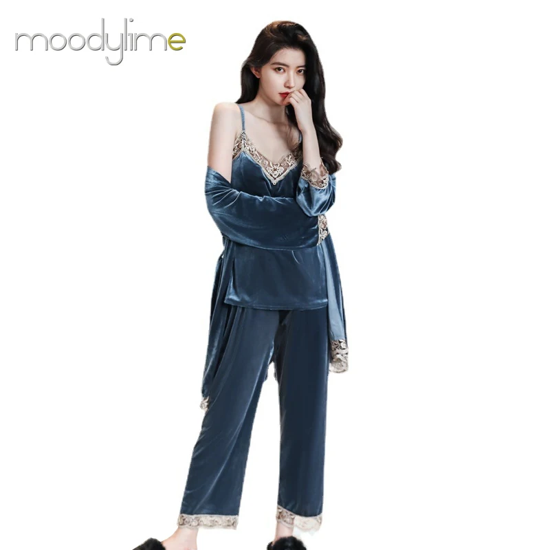 Factory Direct Home Wear Pijamas Woman Robe Pajama Set Women Tracksuits 3 Piece Set Womens Robe Christmas Sets Tracksuit