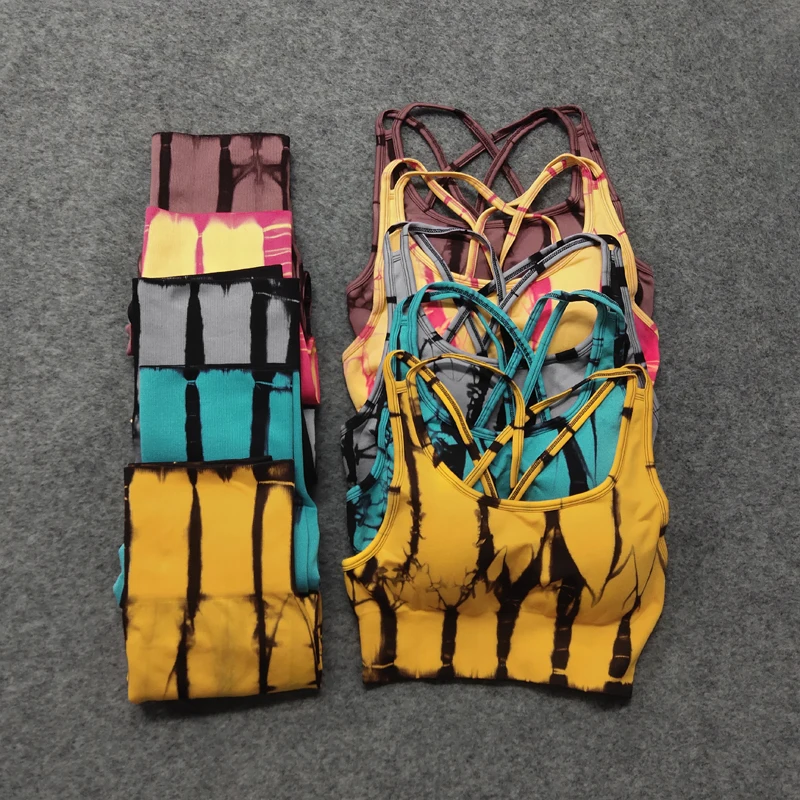 
New Tie-dyed Women Fitness Clothing Seamless Sports Gym Set Sport Suit Sportswear Workout Tracksuit Yoga Set 