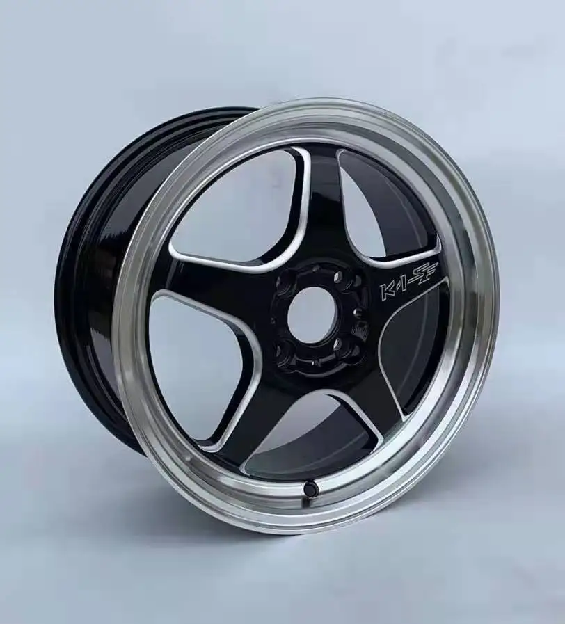 004 15 Inch Aluminum Alloy Car Wheel Rims 4 Hole 4*100 Black Silver Edge Black Machine Face Wheels For Japanese Cars