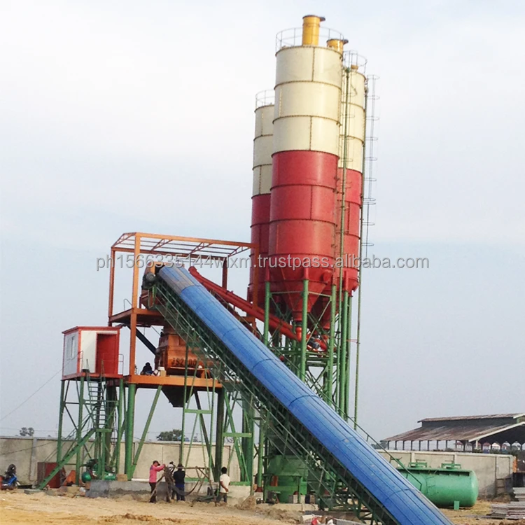 Full-automatic Control System Concrete Plant 120 m3/h Twin Shafts Mixer Concrete Batching Plant for Sale