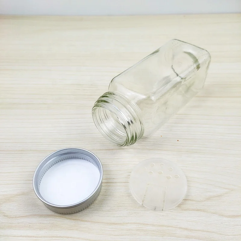 Glass Spice Jars Bottles 100ml Empty Square Spice Containers with Shaker Lids and Airtight Metal