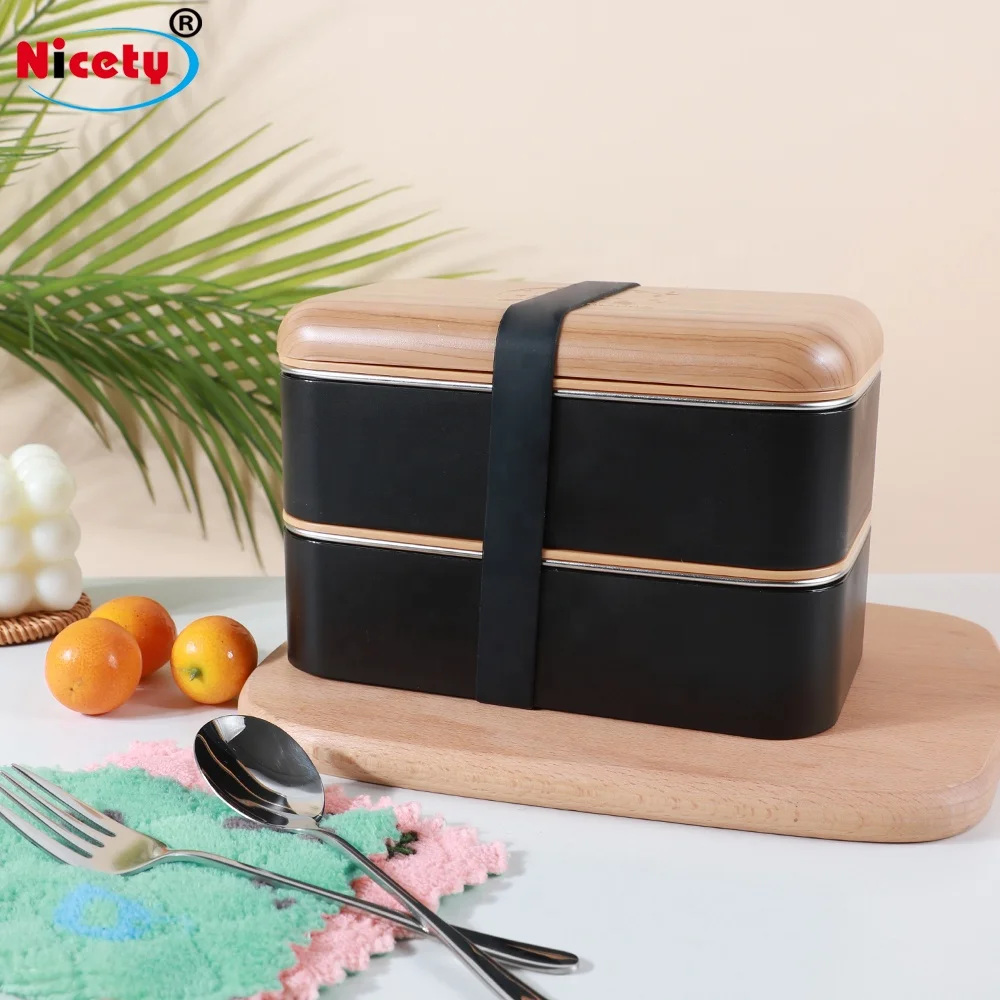 Stainless Steel Food Containers with Cutlery Portable Lunch Box with Sauce Box Wooden Lids Metal Food Storage Containers