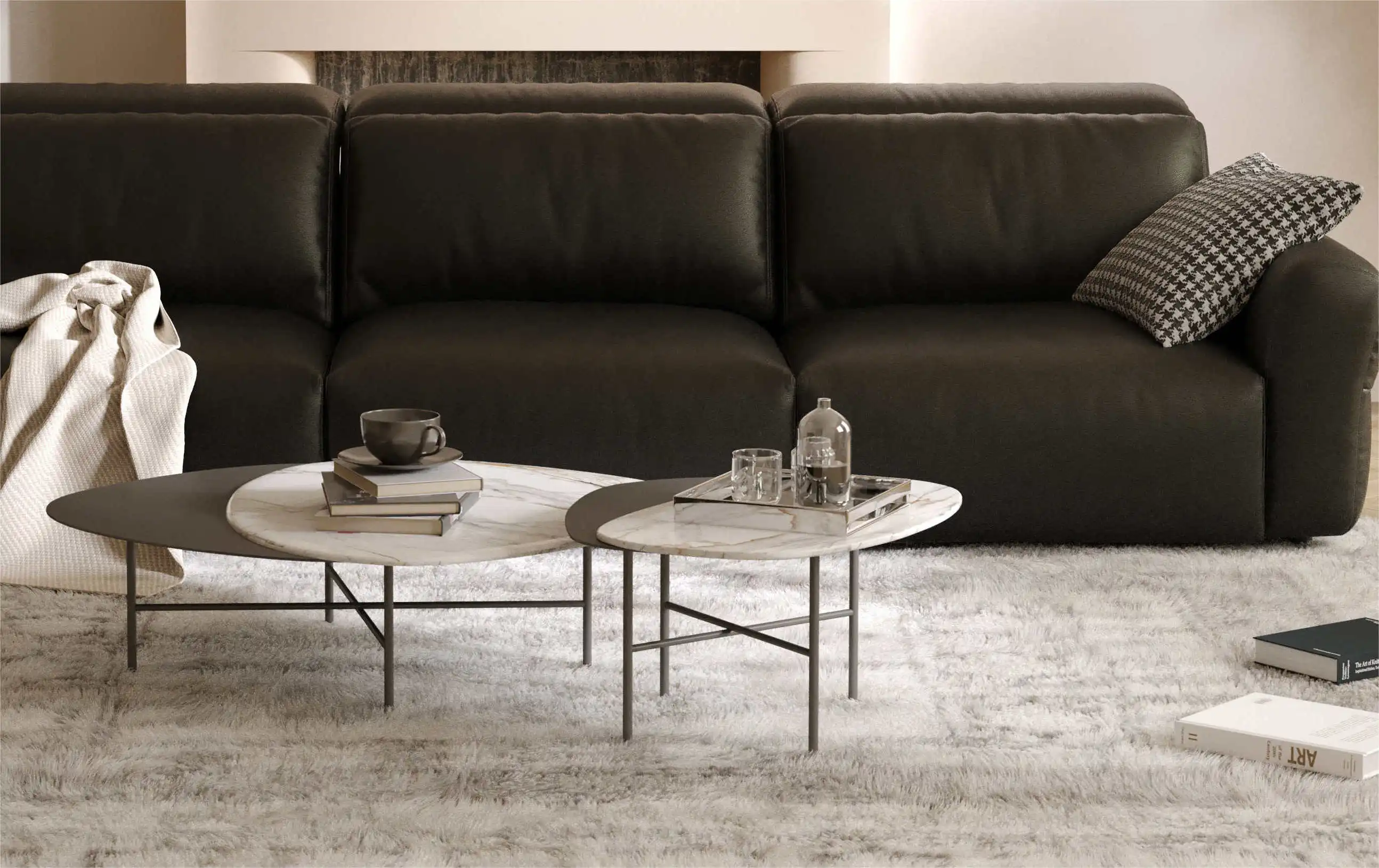 Higher Quality Modern Design Living Room Furniture White Marble Metal Tripod Coffee Table Coffee Table Set