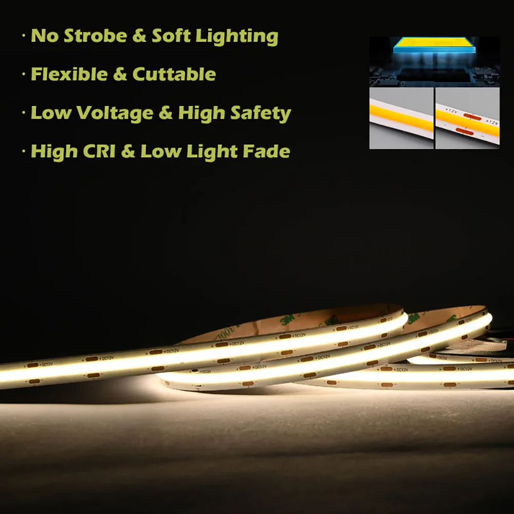 Светодиодные ленты высокой плотности без светодиодных точек светодиодные полосы пятен теплый белый свет 2700 к 24 В 320 светодиодов гибкая клейкая Светодиодная лента Cob