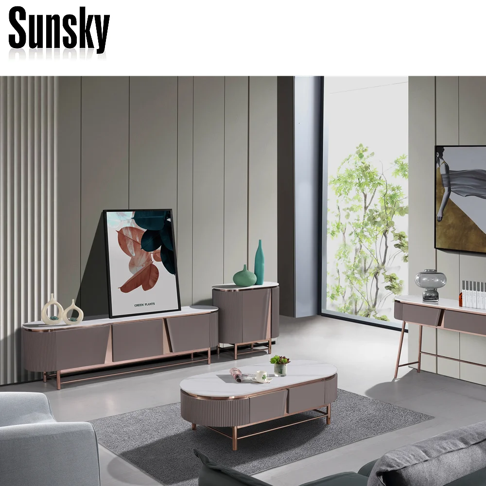 Современный дизайн, мебель для гостиной, ТВ-блок с керамическим верхом и основанием из нержавеющей стали