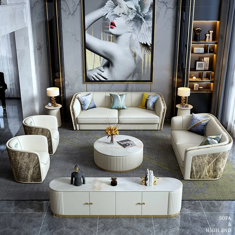 New arrival high end Italian design genuine real leather sofa set modern luxury sofa set designs italian sectional sofa set