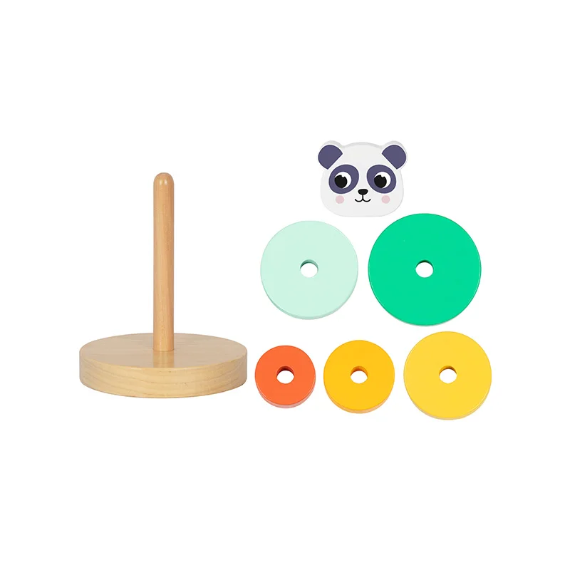 Rainbow Panda Tower Set Baby Stacking Ring Building Block Set Cup Wood Ring Color Educational Toy